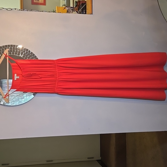 J. Crew Washable Silk Sleeveless A-Line Lined Chiffon Coral Maxi Dress NWOT - Picture 3 of 14